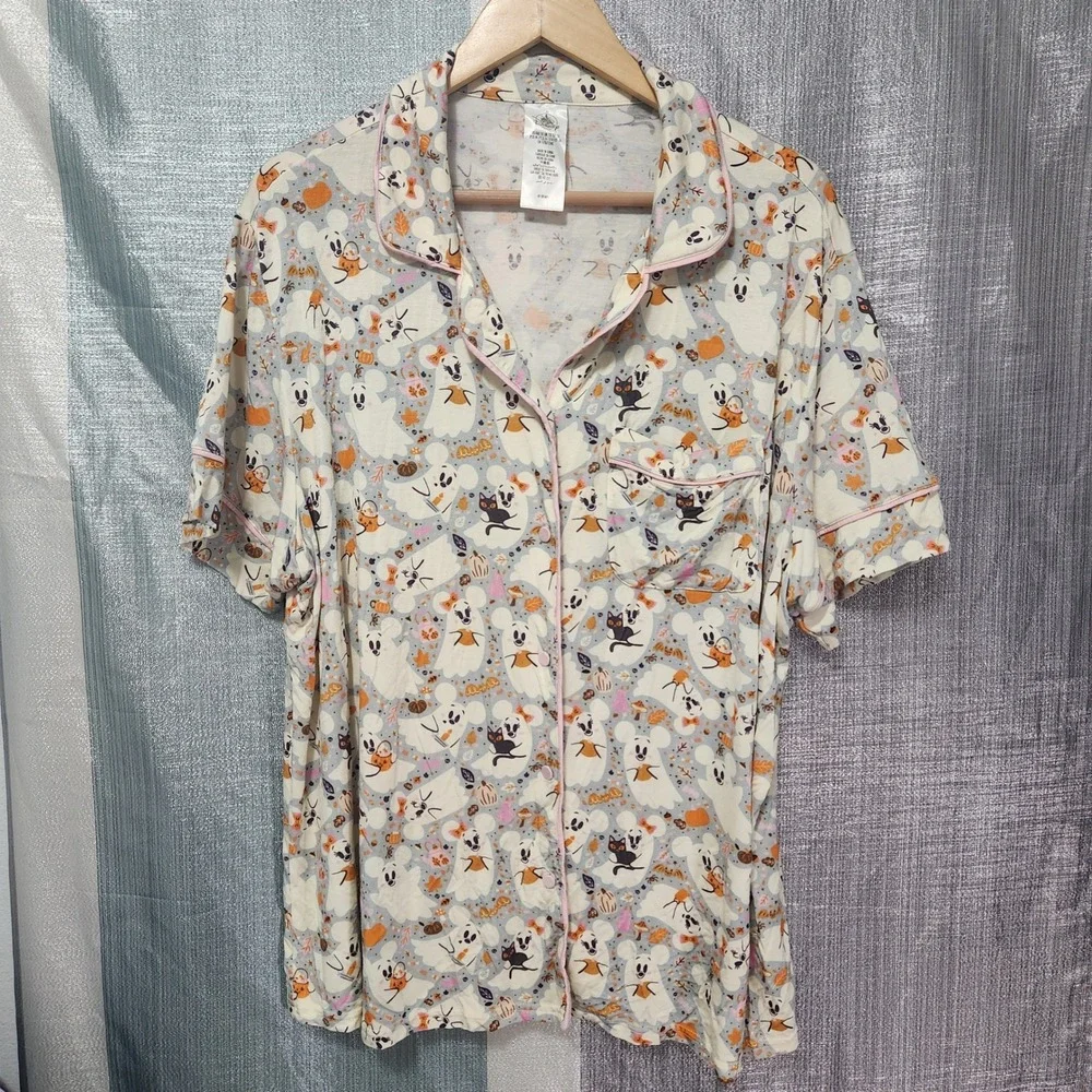 Disney Parks Cutie Ghost Pastel Mickey Minnie Halloween Pajama Top Womens 1X